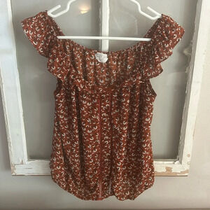 Sienna Sky brown black white floral sleeveless blouse size M